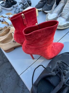 Ralph Lauren Red Suede Stiletto Ankle Boots